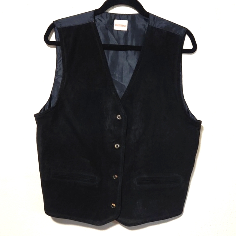 Crossroads Vintage Suede Front Black Costume Dress Vest Size Large